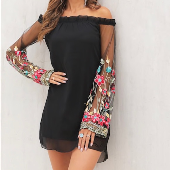 SHEIN Dresses & Skirts - Black, floral off the shoulder dress